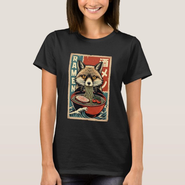 Anime Fox Eating Ramen Japanese Cute & Funny Kawai T-Shirt (Vorderseite)