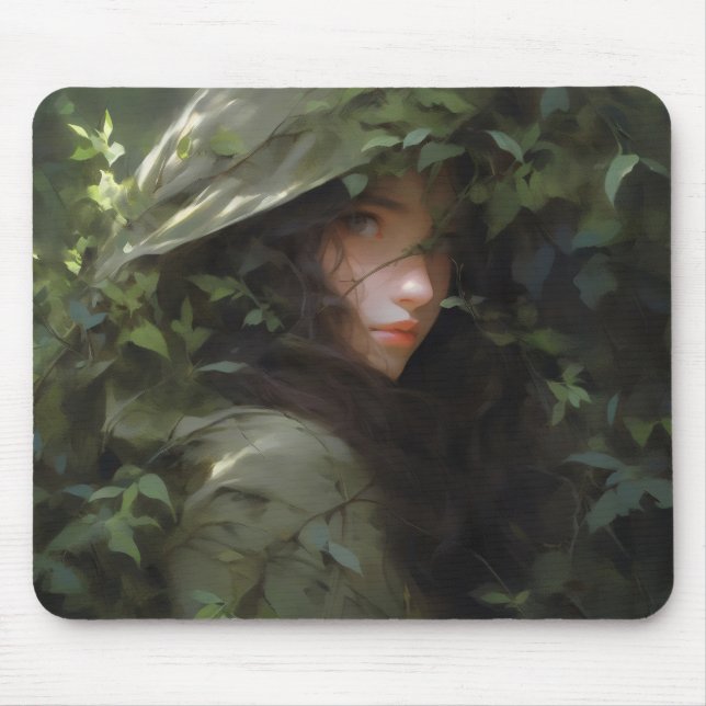 Anime-Frau im Wald Mädchen Mousepad (Vorne)