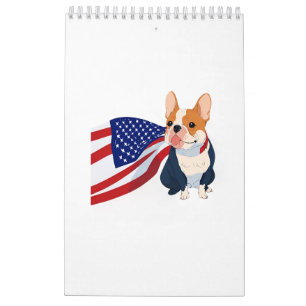 Anime French Bulldog mit US-Flagge Kalender