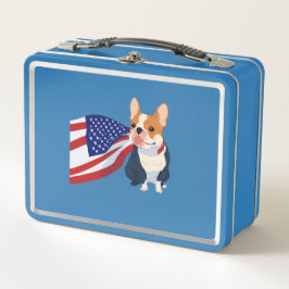 Anime French Bulldog mit US-Flagge Metall Brotdose