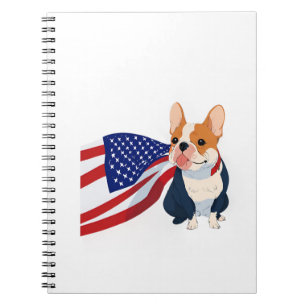 Anime French Bulldog mit US-Flagge Notizblock