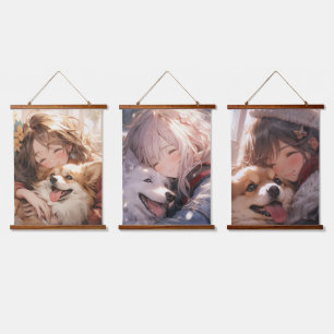 Anime Friends Wandteppich Mit Holzrahmen