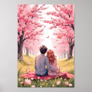 Anime-Frühlingsblüten-Picknick-Wandkunst Poster