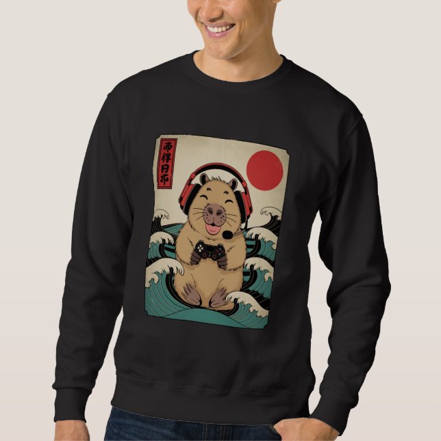 Anime Gamer Capybara Japanese Art Gaming Gifts Men Sweatshirt (Vorderseite)