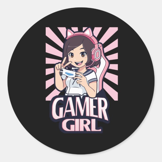 Anime Gamer Girl Gaming Girls - Geschenk Runder Aufkleber (Vorderseite)