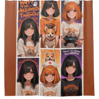 Anime-Gamerin Halloween-Plakat Duschvorhang
