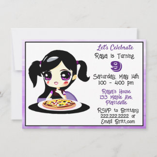 Anime Gaming Girl Birthday Pizza Party Einladung