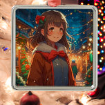 Anime Girl am Weihnachtsabend Ornament Aus Metall<br><div class="desc">Hübsches Anime-Mädchen draußen an einem Winterabend Weihnachtsschmuck.</div>