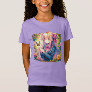 Anime Girl and Butterfly Wassercolor T-Shirt