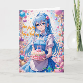 Anime Girl And Kawaii Cake Celebration Karte