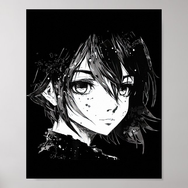 Anime Girl Anime Eyes Ink Sketch Zeichnend für G Poster (Vorne)