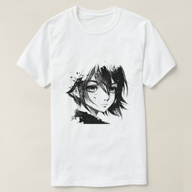 Anime Girl Anime Eyes Ink Sketch Zeichnend für G T-Shirt (Design vorne)