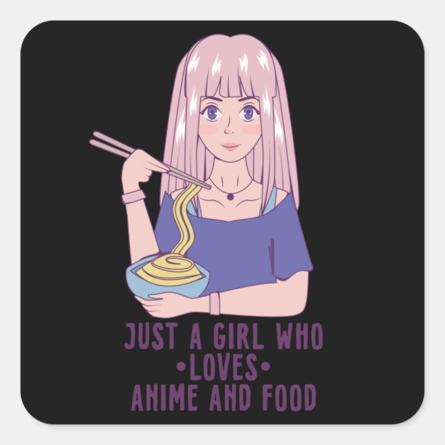Anime Girl | Anime & Food Lover Quadratischer Aufkleber (Vorderseite)