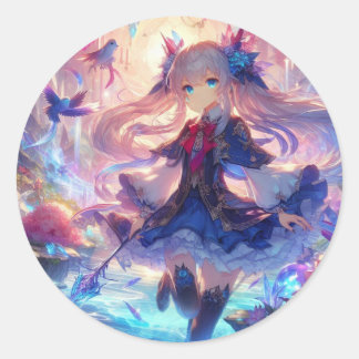 Anime Girl-Aufkleber farbig Runder Aufkleber