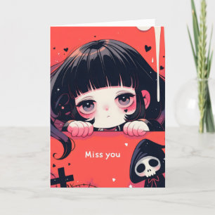 Anime Girl Beängstigend Miss You Feiertagskarte