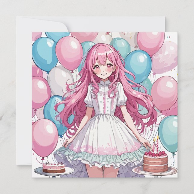 Anime girl Birthday B Einladung (Vorderseite)