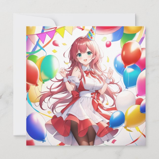 Anime Girl Birthday Einladung (Vorderseite)