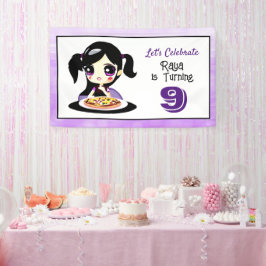 Anime Girl Birthday Pizza Party Banner