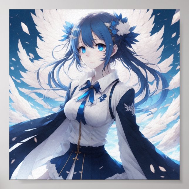 Anime girl blue-white artwork Poster (Vorne)