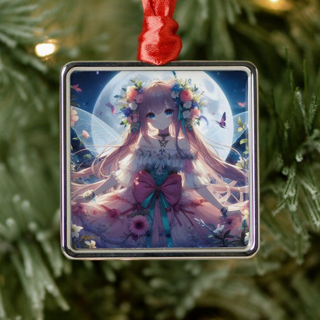 Anime Girl Blume Moon Fairy Ornament Aus Metall (Baum)