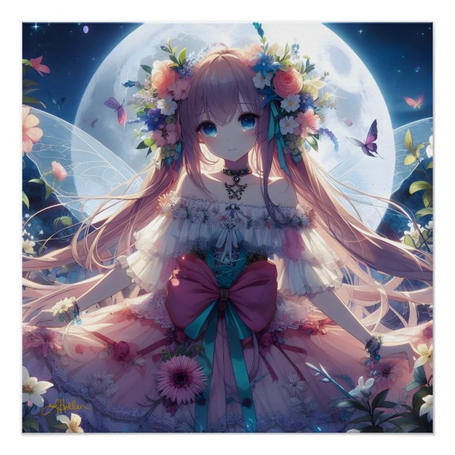 Anime Girl Blume Moon Fairy Poster