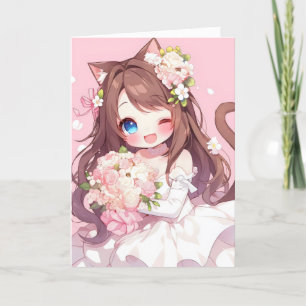 Anime Girl Bride Cat Feiertagskarte