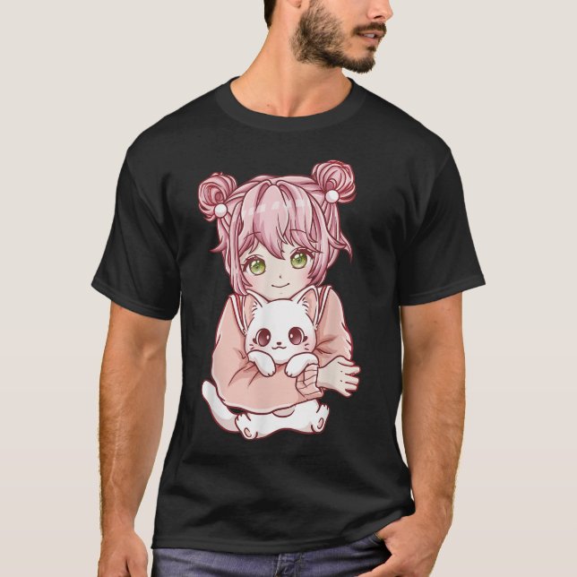Anime Girl Cat Cats Kawaii T-Shirt (Vorderseite)