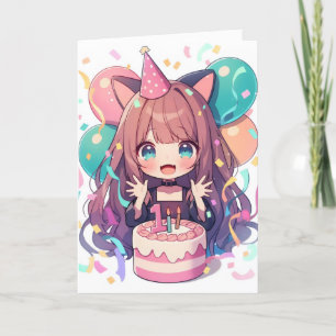 Anime Girl Cat Feiertagskarte