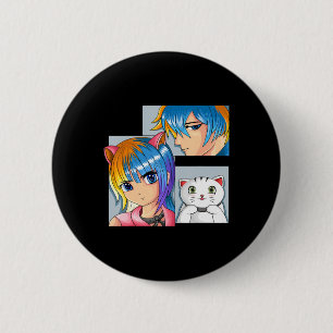 Anime Girl Cat Otaku Anime Merch Kawaii Stuff Button