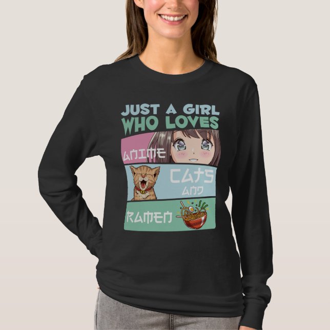 Anime Girl Cat und Ramen süchtig nach japanischen  T-Shirt (Vorderseite)