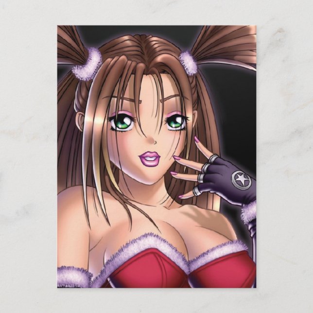 Anime Girl Christmas Hair Feiertagspostkarte (Vorderseite)