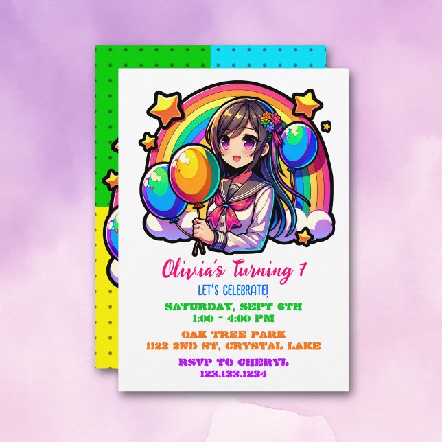 Anime Girl Colorful Pop Einladung (Von Creator hochgeladen)