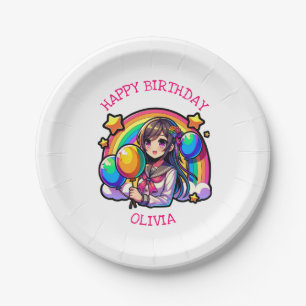 Anime Girl Colorful Pop Geburtstag Personalisiert Pappteller