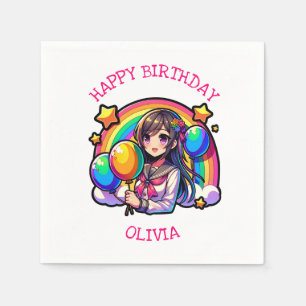 Anime Girl Colorful Pop Geburtstag Personalisiert Serviette