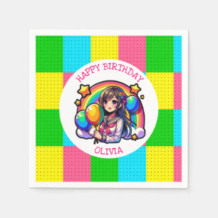 Anime Girl Colorful Pop Geburtstag Personalisiert Serviette