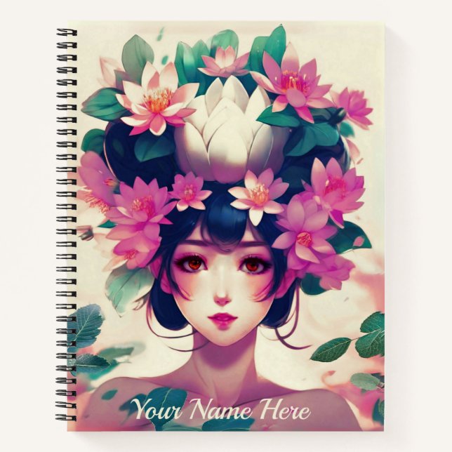 Anime Girl Crowned with Lotus Blossoms Journal  Notizbuch (Vorderseite)
