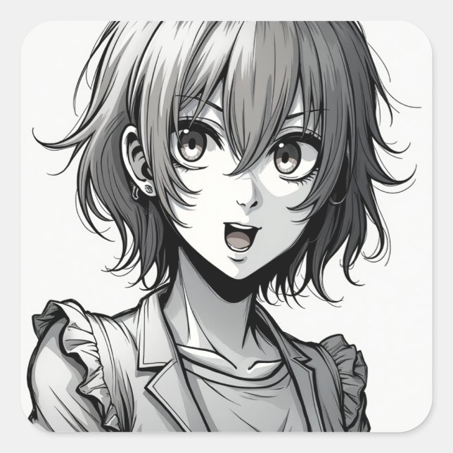 Anime Girl | Dynamic Action‑Style Character Design Quadratischer Aufkleber (Vorderseite)