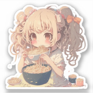 Anime Girl Eating Ramen Noodles Aufkleber
