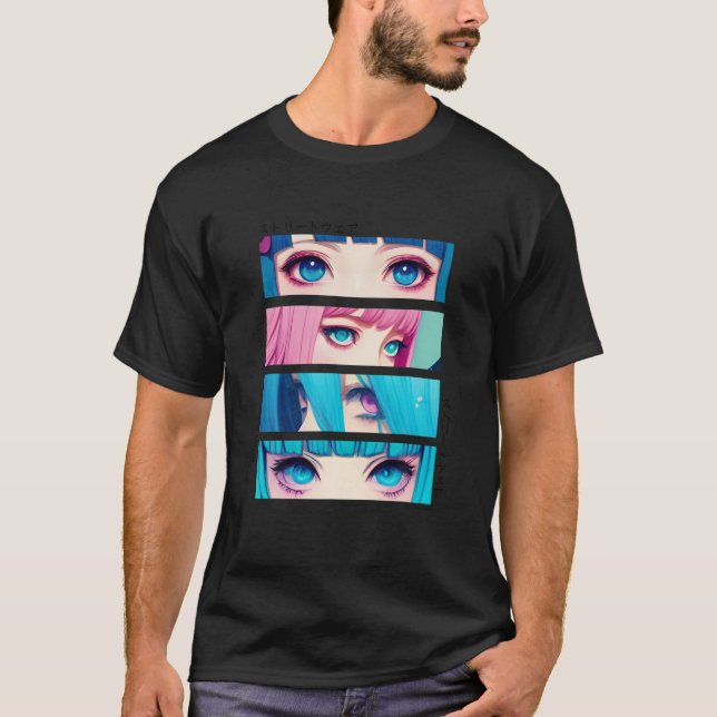 Anime Girl Eyes Japanisch Ästhetik Kawaii Pastel O T-Shirt (Vorderseite)