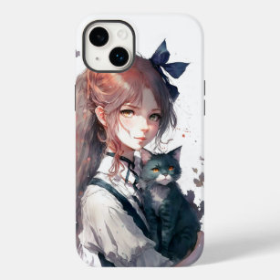 Anime Girl hält ihr Cat Watercolor Portrait Case-Mate iPhone 14 Plus Hülle
