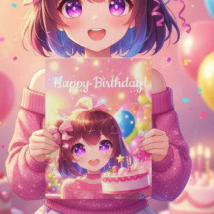 Anime Girl Happy Birthday Party Karte