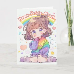 Anime Girl Happy Pride Month Feiertagskarte