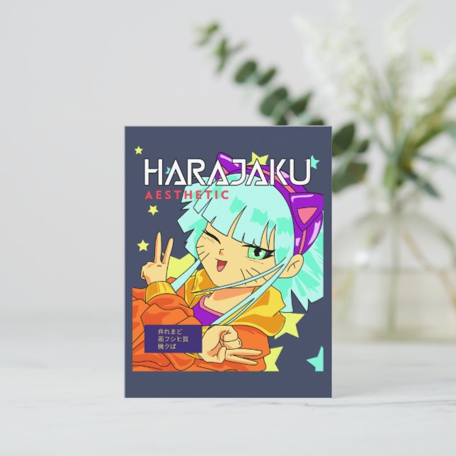 Anime girl harajaku cour rohe Manga Postkarte (Stehend Vorderseite)