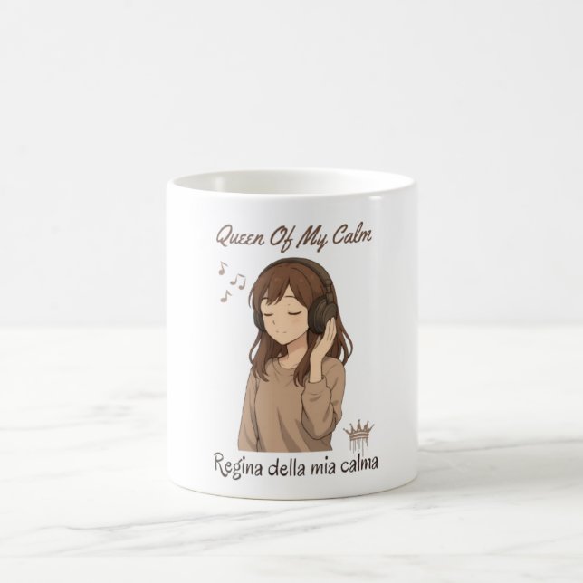 Anime Girl Headphones Mug – Queen Of My Calm Kaffeetasse (Mittel)