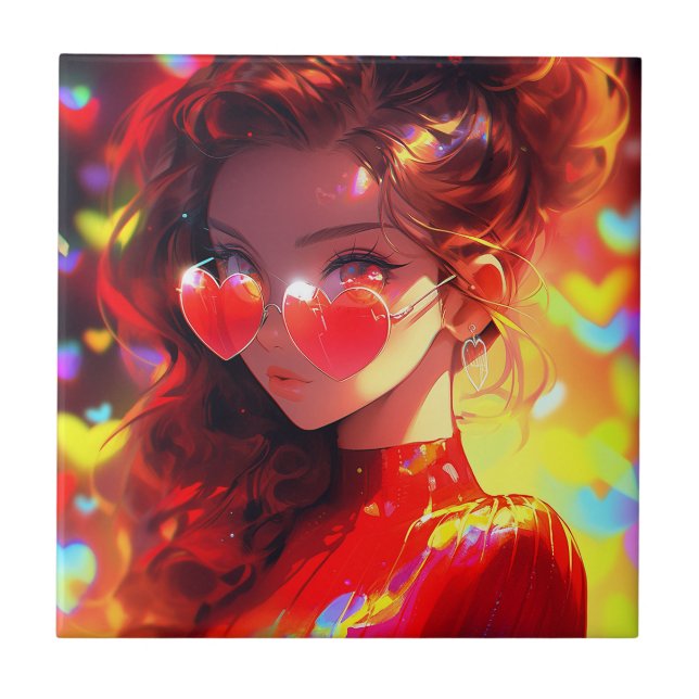 Anime Girl Hearts Fliese (Vorderseite)