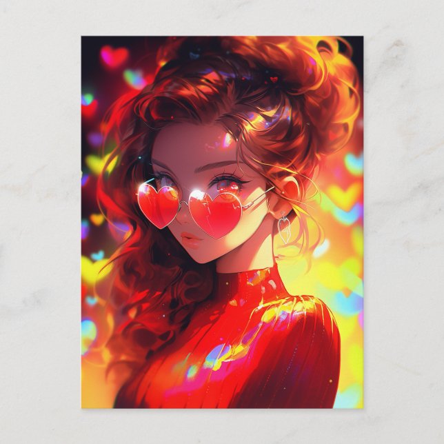 Anime Girl Hearts Postkarte