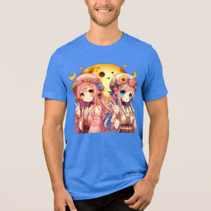 Anime Girl Hippie Moon Girls geben Friedenszeichen Tri-Blend Shirt