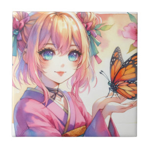 Anime Girl Holding a Butterfly Fliese