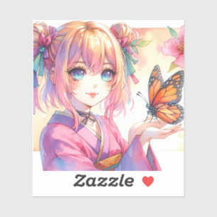 Anime Girl Holding a Butterfly Kunst Aufkleber