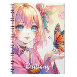 Anime Girl Holding a Butterfly Personalisiert Notizblock